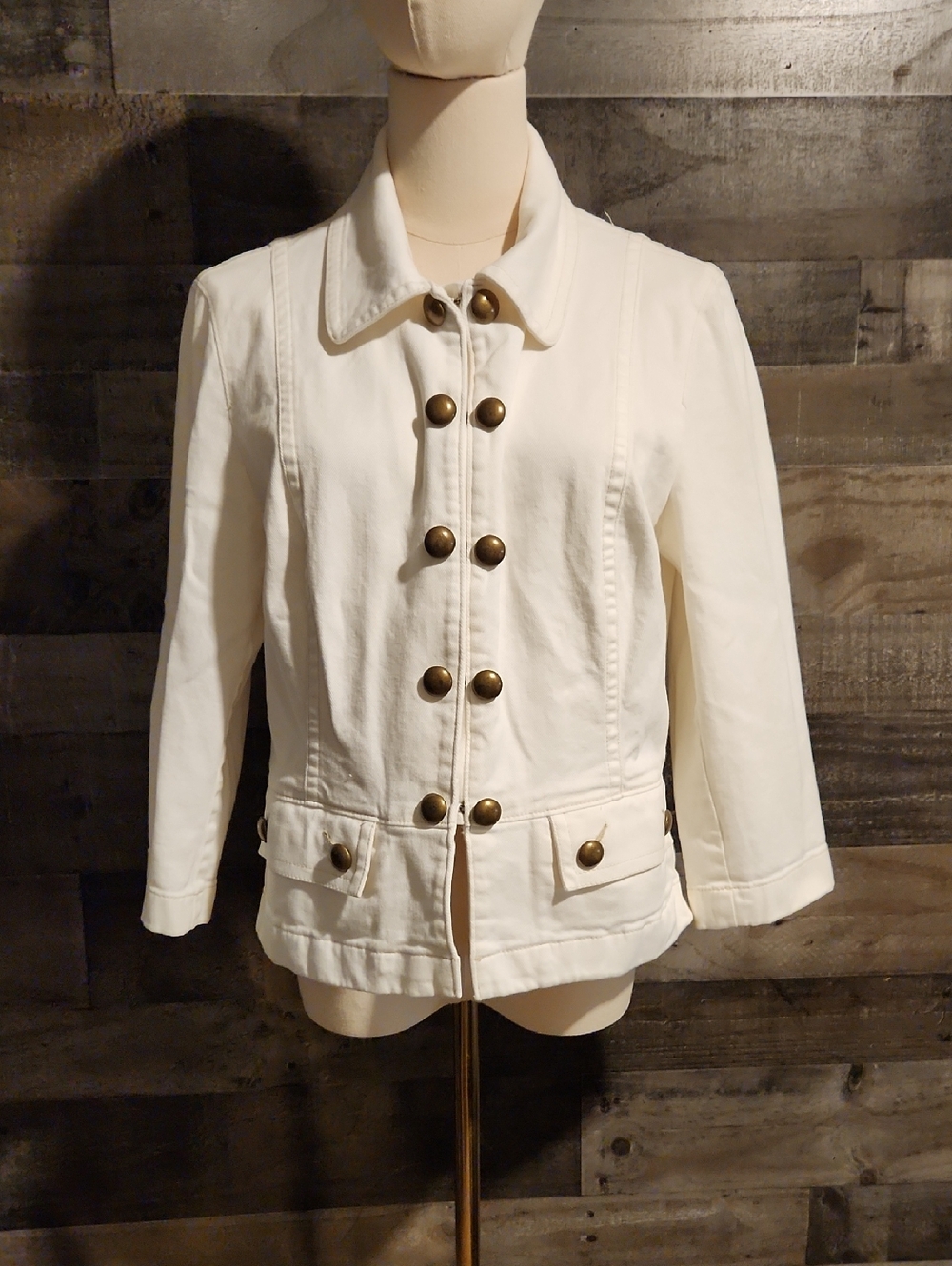 Ann Taylor LOFT Ivory Button-Front Military Style Jacket - Label Size 12